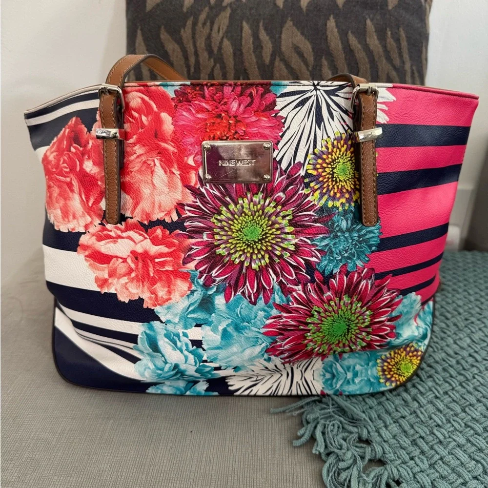 Nine West Floral Striped Tote Bag‎